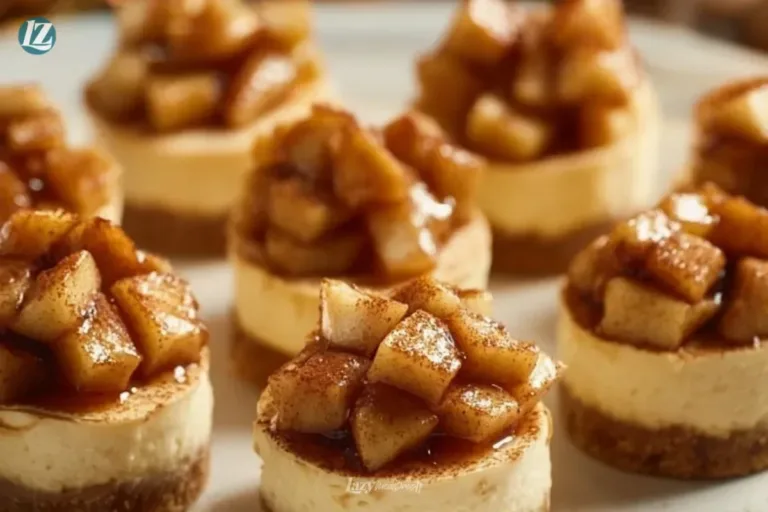 Delicious apple crisp mini cheesecakes topped with a crunchy apple topping