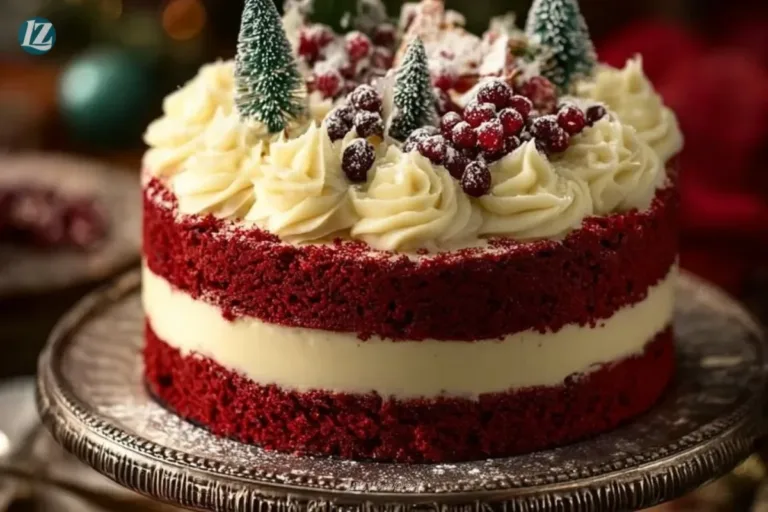 Christmas Red Velvet Cheesecake with festive decorations