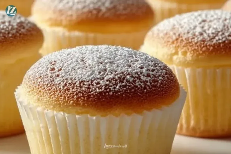 Fluffy Japanese cotton cheesecake cupcakes topped with fresh cream and berries