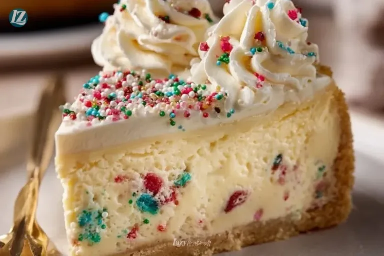 Slice of Holiday Sugar Cookie Cheesecake garnished with festive decorations