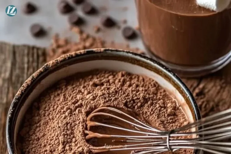 A mug of rich homemade hot chocolate topped with whipped cream and chocolate shavings.