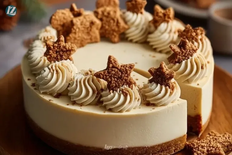 Indulgent gingerbread cheesecake topped with whipped cream and spices