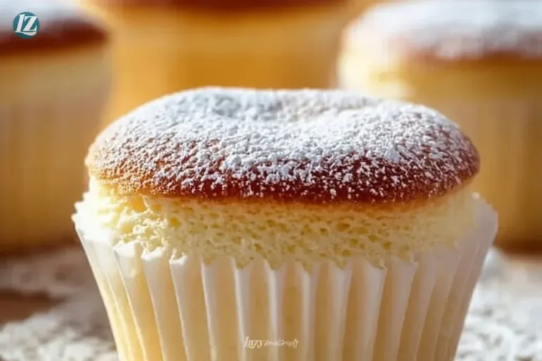 Fluffy Japanese Cotton Cheesecake Cupcakes on a decorative platter