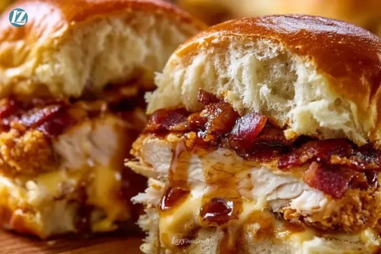 Maple Chicken Bacon Sliders served on a plate with fresh herbs and dipping sauce