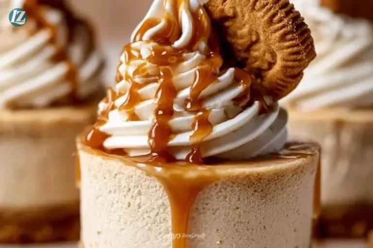 Mini no bake Biscoff cheesecakes topped with Biscoff spread and crumbs