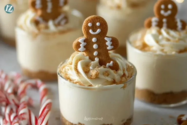 No-bake gingerbread cheesecake cups served in festive containers