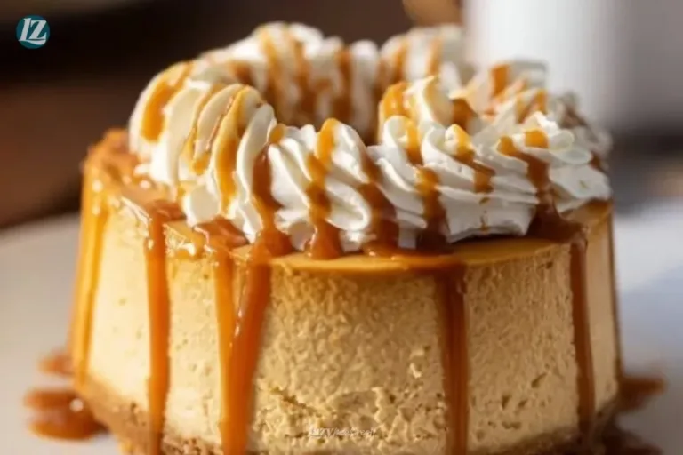 Slice of creamy Pumpkin Cheesecake without water bath on a plate