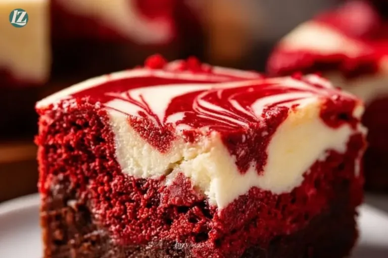 Delicious red velvet cheesecake brownies with creamy topping