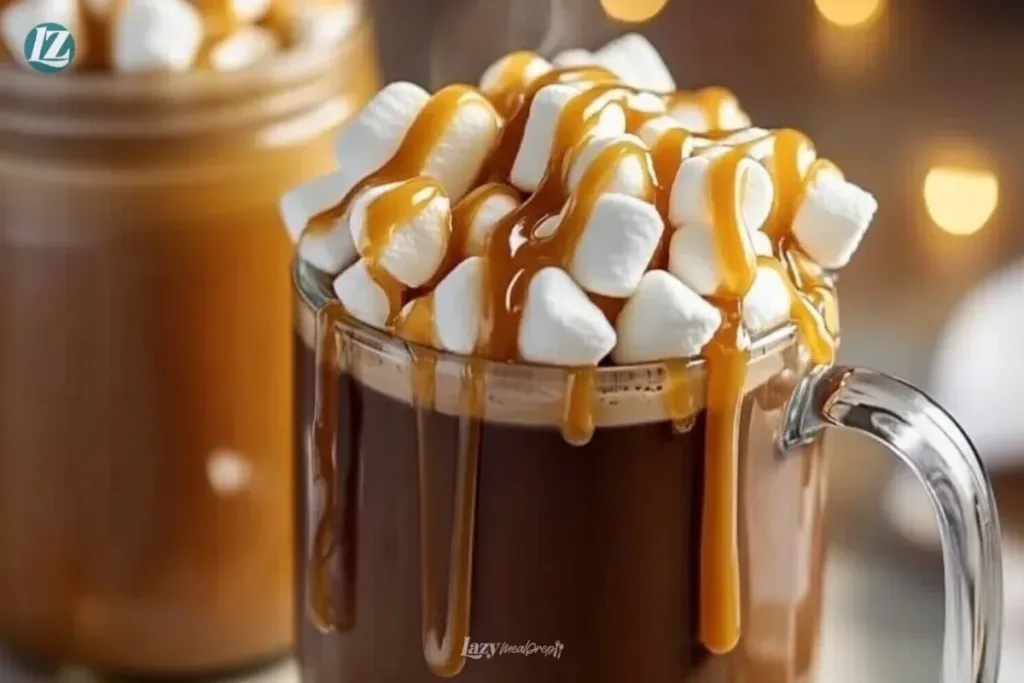 Delicious Salted Caramel Hot Chocolate in a mug with whipped cream