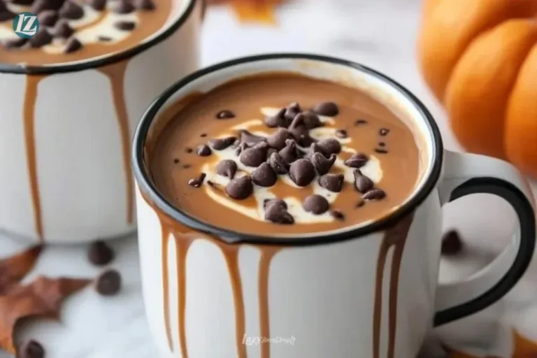 Delicious salted caramel hot chocolate topped with whipped cream and chocolate shavings.