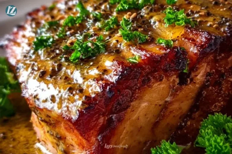 Slowcooker creamy mustard pulled ham dish served in a bowl
