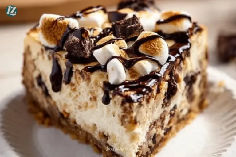 Delicious S'mores Cheesecake with chocolate and marshmallows