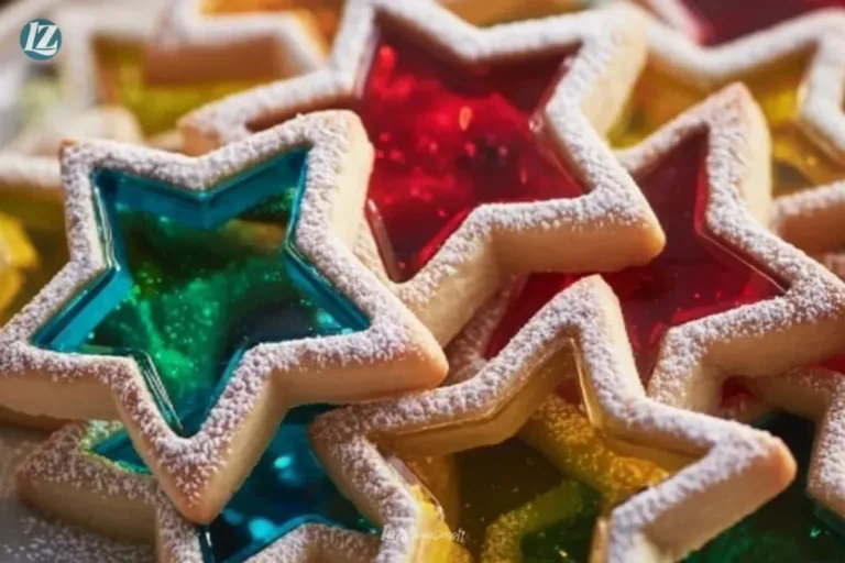 Colorful stained glass cookies with vibrant candy center designs on a plate