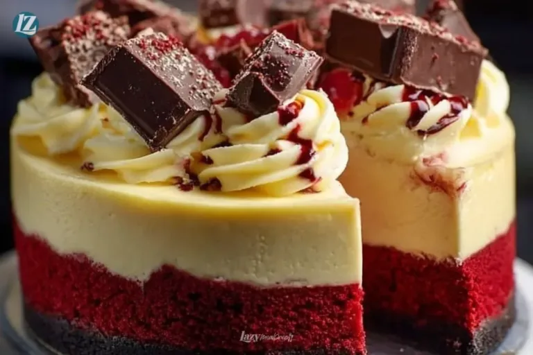 Ultimate red velvet cheesecake topped with cream cheese frosting