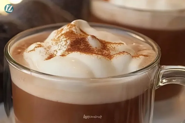 A mug of thick and creamy hot chocolate topped with whipped cream and chocolate shavings.