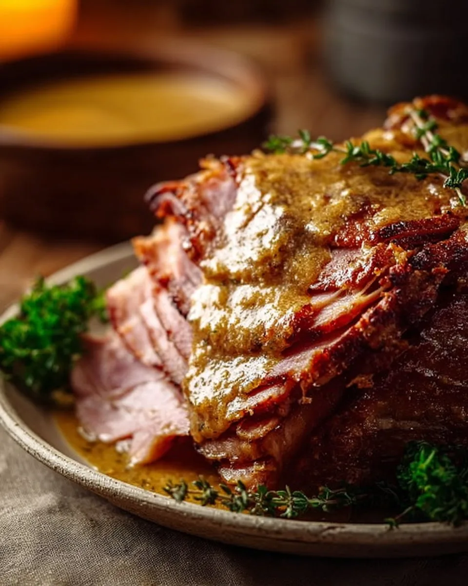 Slowcooker Creamy Mustard Pulled Ham