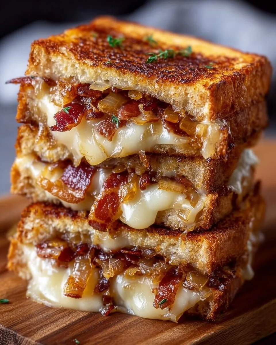 Bacon and Caramelized Onion Grilled Cheese Sandwiches