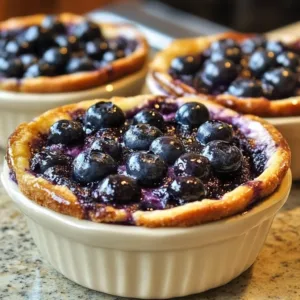 Baked blueberry cottage cheese bowls topped with fresh blueberries.