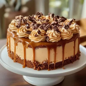 Slice of Caramel Coffee Buttercream Cake with decorative frosting and caramel drizzle