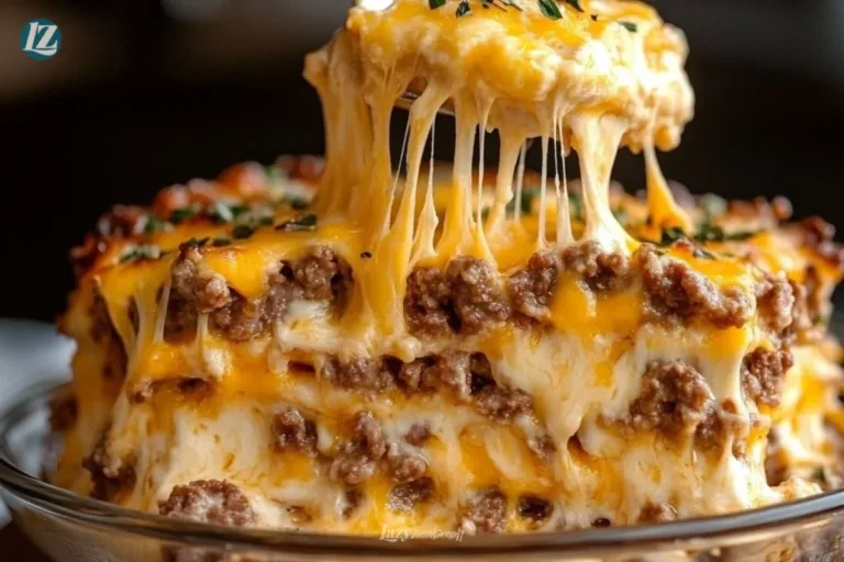 Delicious Cattle Drive Casserole ready to serve in a rustic dish.