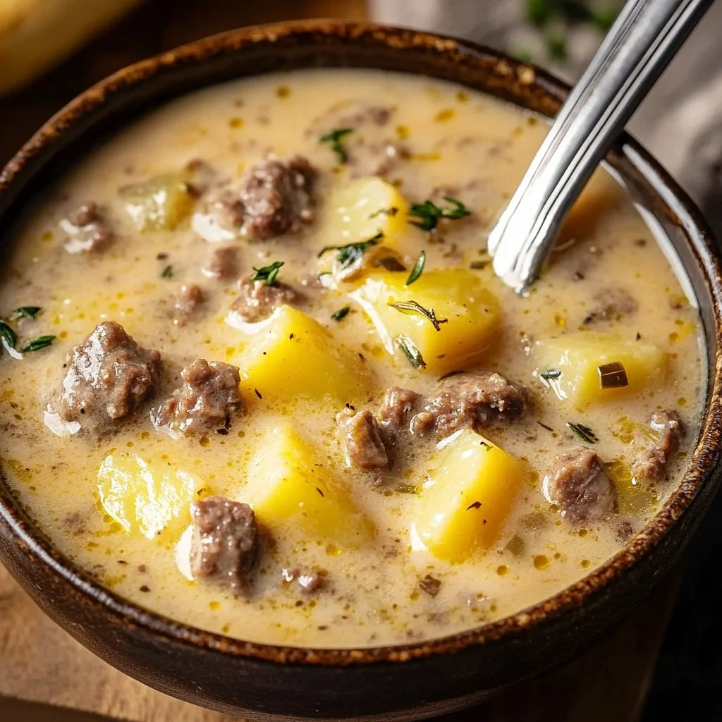 Cheesy Beef and Potato Soup