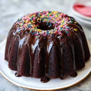 Deliciously moist Chocolate Bundt Cake served on a white plate