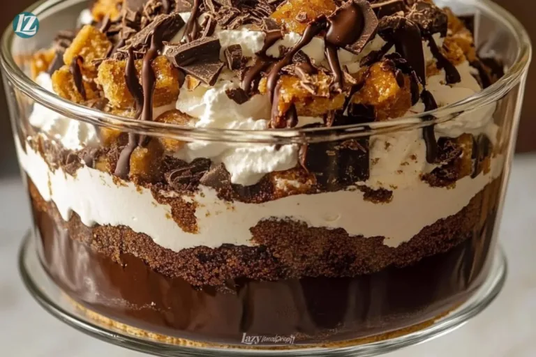 Delicious Chocolate Toffee Trifle with layers of chocolate and crunchy toffee