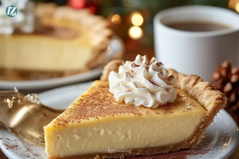 Christmas Eve Cinnamon-Vanilla Custard Pie served on a festive table