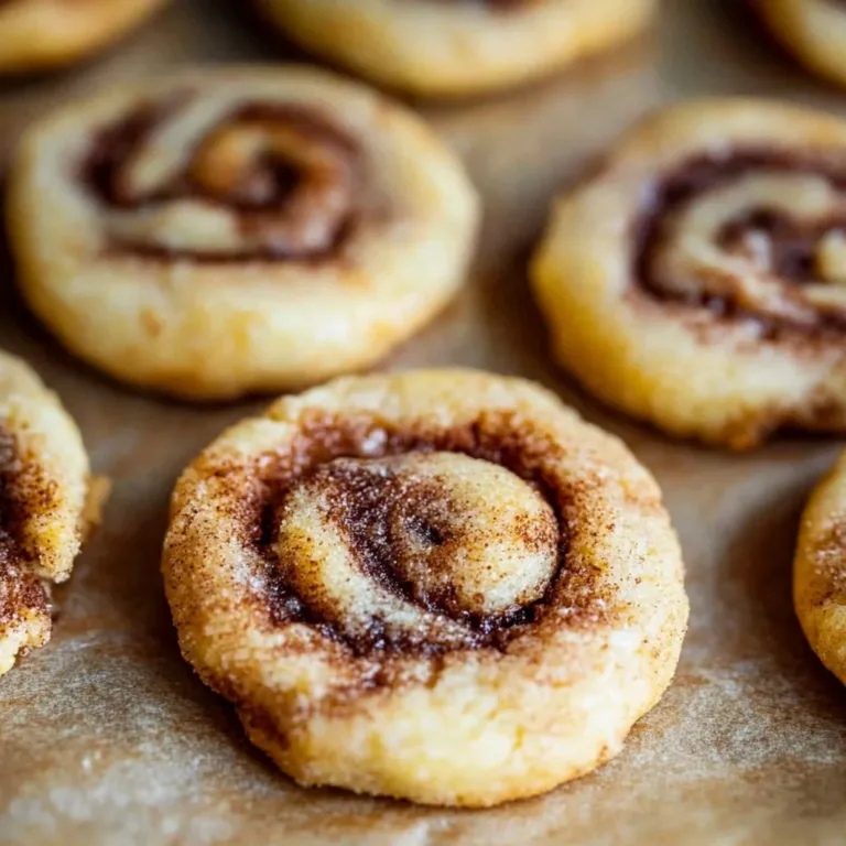 Freshly baked cinnamon roll cookies with icing on a wooden table.
