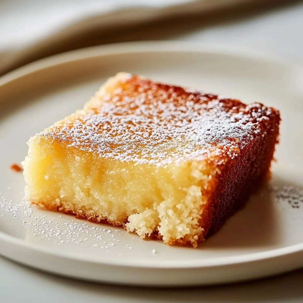 Delicious slice of Gooey Butter Cake with a creamy, gooey filling