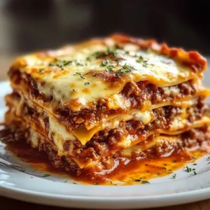 Delicious slice of Grandma's Divine Italian Lasagna on a plate