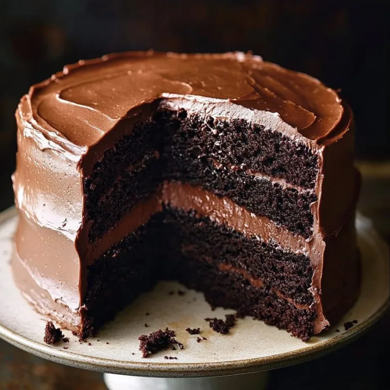 Delicious slice of Ina Garten's famous chocolate cake topped with chocolate ganache