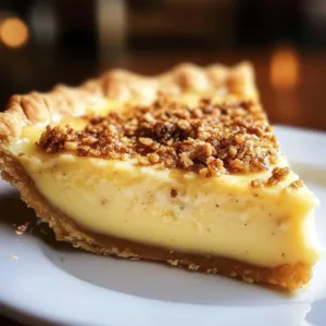Slice of Old Fashioned Custard Pie with a golden crust and creamy filling