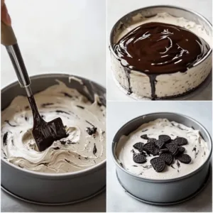 Delicious Oreo cookie ice cream cake decorated with Oreo crumbs