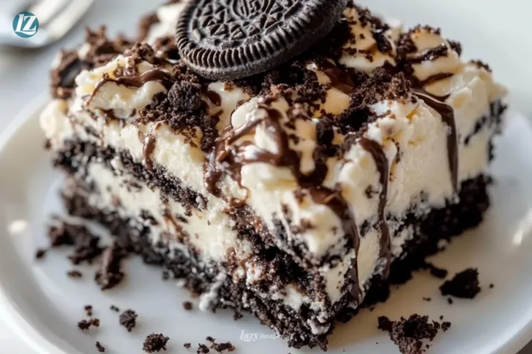 Deliciously layered Oreo Dump Cake with chocolate and cream topping