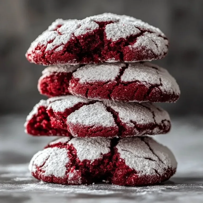 Freshly baked Red Velvet Crinkle Cookies with powdered sugar on top.