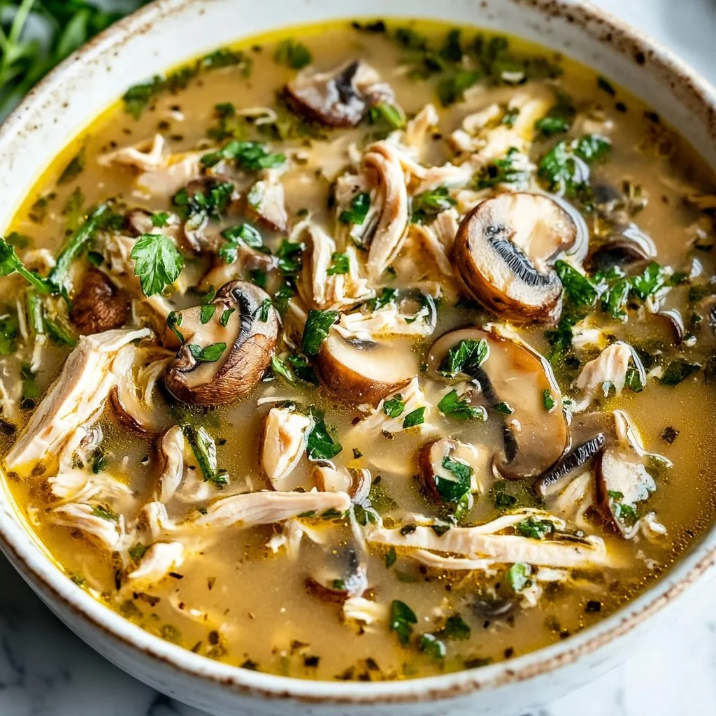 This rotisserie chicken and mushroom chicken soup is my fall favorite!
