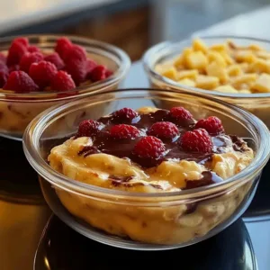 Single serving fluffy baked protein pancake bowl topped with fresh fruits