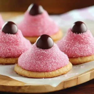 Delicious strawberry kiss cookies decorated with strawberry flavor and a chocolate center