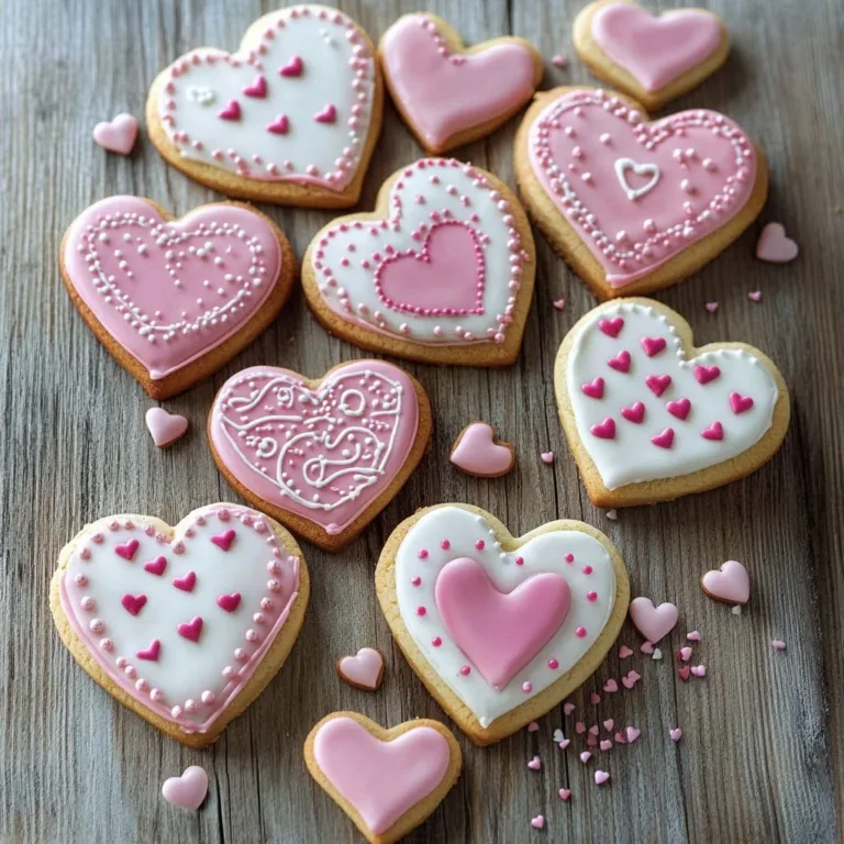 Valentine's Day heart cookies decorated with icing and sprinkles