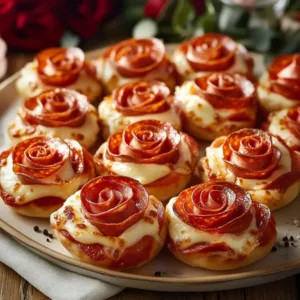 Valentine's Day pizza roses arranged beautifully for a romantic meal.