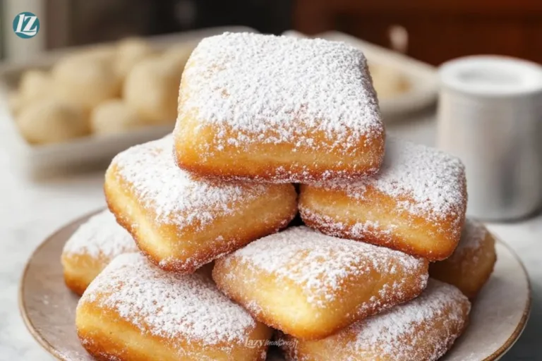 Vanilla French Beignets dusted with powdered sugar on a plate