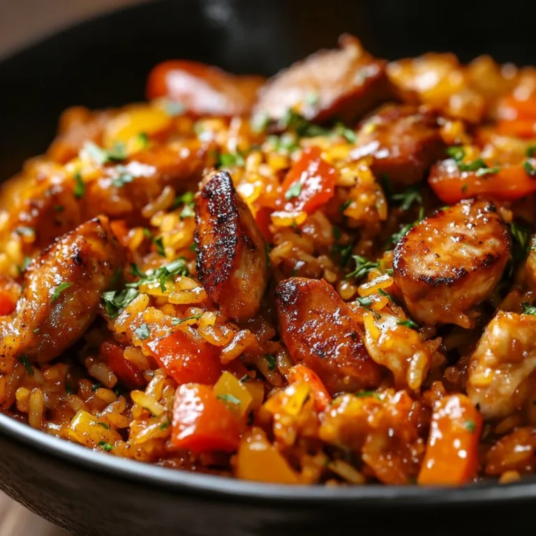 Bowl of authentic Cajun Jambalaya featuring spices, rice, and seafood