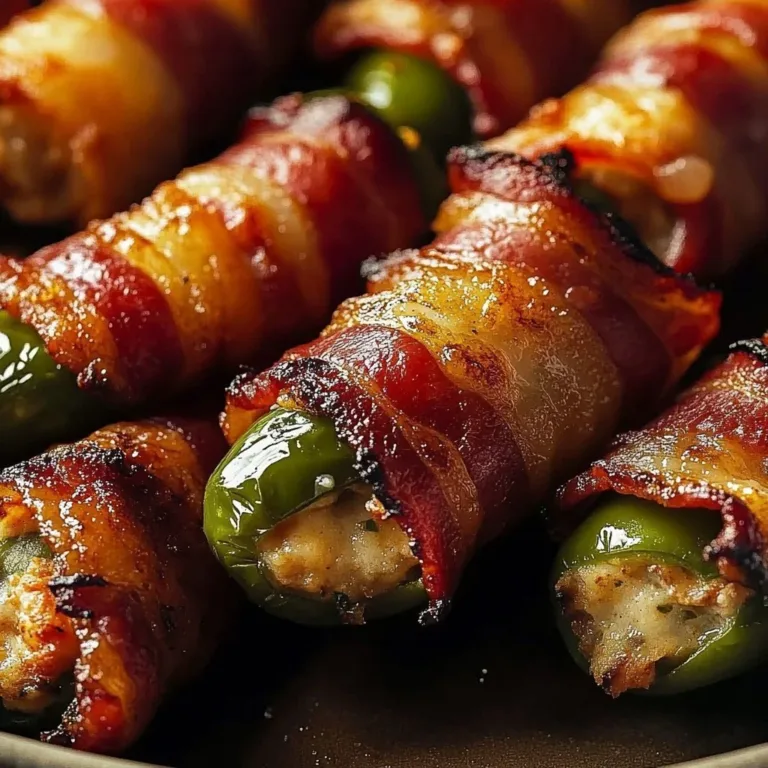 Bacon wrapped jalapeno poppers on a plate, garnished with herbs