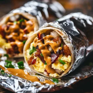 A delicious breakfast burrito filled with eggs, cheese, and savory toppings.