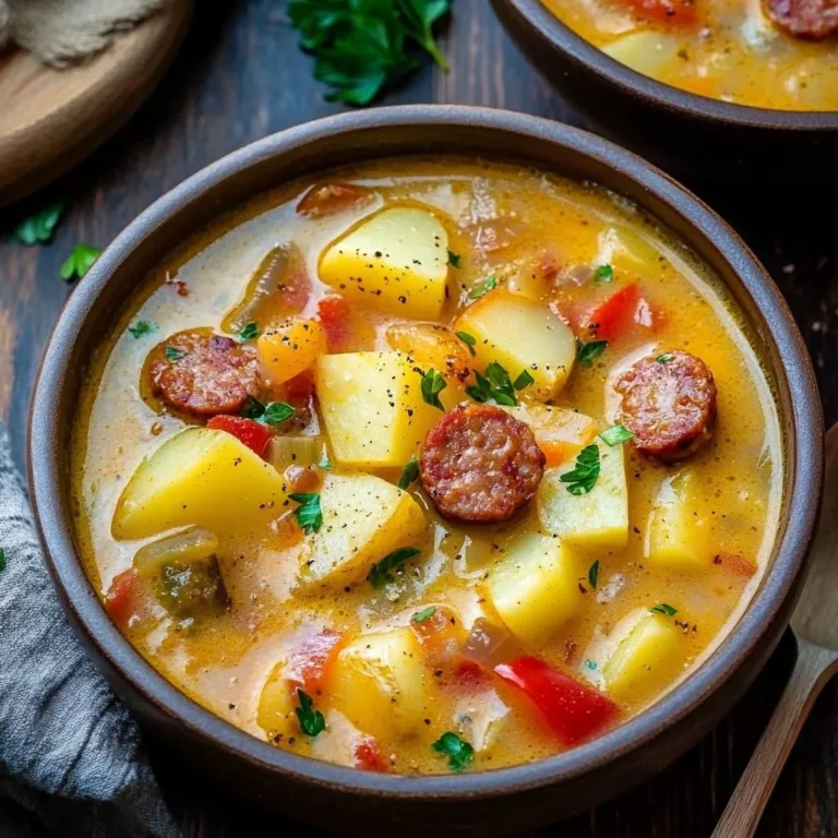 Bowl of delicious Cajun Potato Soup topped with herbs and spices