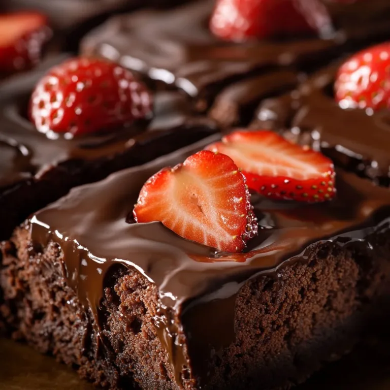 Delicious chocolate covered strawberry brownies on a decorative plate