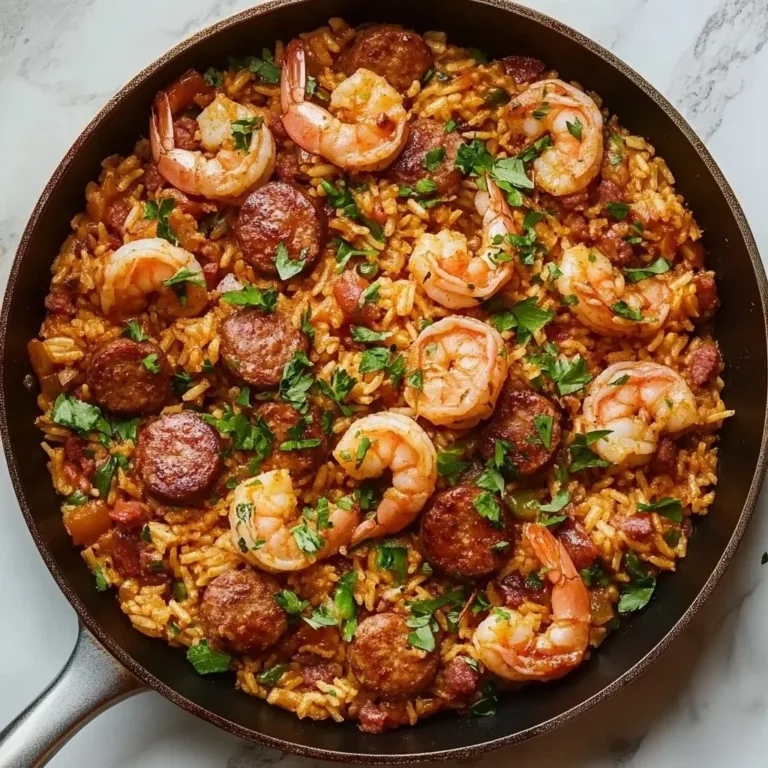 Delicious Classic Cajun Jambalaya with Chicken, Sausage, and Shrimp served in a bowl.