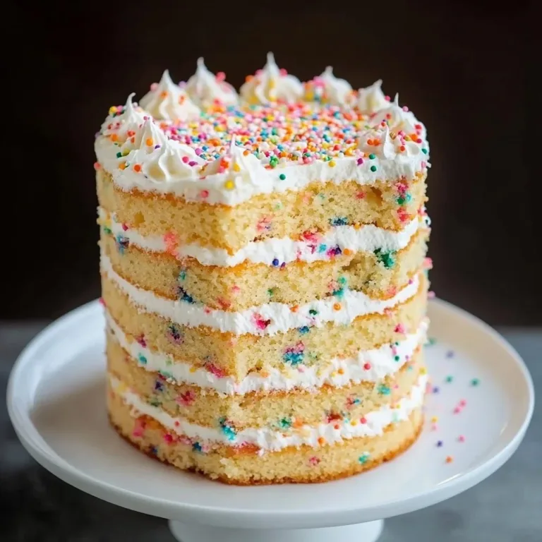 Delicious slice of Coconut Confetti Cake with colorful sprinkles on top