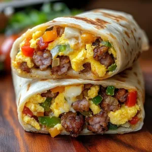 Delicious Cowboy Breakfast Burrito filled with eggs, sausage, and cheese